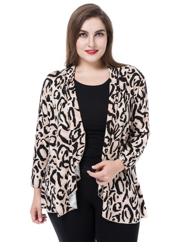 Chicwe Women's Waterfall Open Front Plus Size Printed Casual Cardigan Jacket