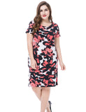 Chicwe Women's Plus Size Floral Printed Dress Round Neck Short Sleeves US16-26