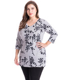 Chicwe Women's Plus Size Butterfly Printed Tunic Top Cashmere Touch V-Neck US14-26