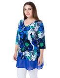 Chicwe Women's Plus Size Floral Printed Tunic Top V-Neck with Chiffon Hem US16-26