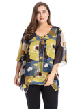 Chicwe Women's Plus Size Floral Printed Top Blouse with Metal Trim and Bell Sleeves 1X-4X