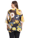 Chicwe Women's Plus Size Floral Printed Top Blouse with Metal Trim and Bell Sleeves 1X-4X