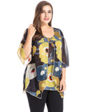 Chicwe Women's Plus Size Floral Printed Top Blouse with Metal Trim and Bell Sleeves 1X-4X