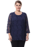 Chicwe Women's Lined Plus Size Lace Top Blouse 3/4 Sleeves M-4XL