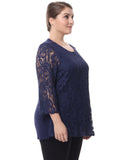 Chicwe Women's Lined Plus Size Lace Top Blouse 3/4 Sleeves M-4XL