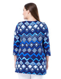 Chicwe Women's Plus Size Printed Tunic Top Notched Round Neck 3/4 Sleeves US16-26