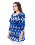 Chicwe Women's Plus Size Printed Tunic Top Notched Round Neck 3/4 Sleeves US16-26