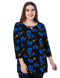 Chicwe Women's Plus Size Printed Tunic Top Notched Round Neck 3/4 Sleeves US16-26