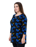 Chicwe Women's Plus Size Printed Tunic Top Notched Round Neck 3/4 Sleeves US16-26