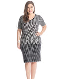 Chicwe Women's Plus Size Zigzag Printed Dress V-Neck Short Sleeves US16-26