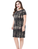 Chicwe Women's Plus Size Printed Dress Round Neck Short Sleeves US16-26