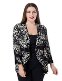 Chicwe Women's Waterfall Open Front Plus Size Printed Casual Cardigan Jacket