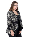 Chicwe Women's Waterfall Open Front Plus Size Printed Casual Cardigan Jacket