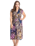 Chicwe Women's Plus Size Floral Printed Dress Cap Sleeves with Waist Belt US16-26