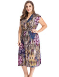 Chicwe Women's Plus Size Floral Printed Dress Cap Sleeves with Waist Belt US16-26