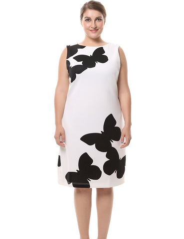 Chicwe Women's Plus Size Butterfly Printed Dress Sleeveless with Back Metal Zip US16-26