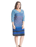 Chicwe Women's Plus Size Printed Dress Keyhole Neck with Metal Trim Border US16-26