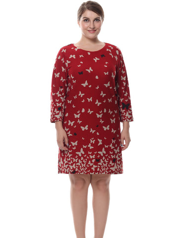 Chicwe Women's Cashmere Touch Plus Size Butterfly Printed Dress US16-26