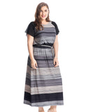 Chicwe Women's Plus Size Printed Maxi Dress Raglan Sleeves with Waist Belt US16-26