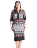 Chicwe Women's Plus Size Border Printed Dress with Zipped V-Neck US16-26