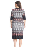 Chicwe Women's Plus Size Border Printed Dress with Zipped V-Neck US16-26