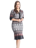 Chicwe Women's Plus Size Border Printed Dress with Zipped V-Neck US16-26