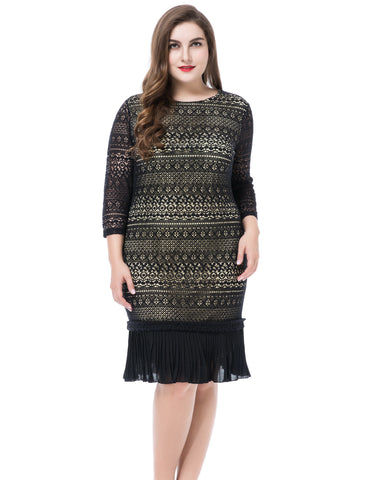 Chicwe Women's Contrast Lined Plus Size Lace Dress with Pleated Hem US16-26