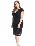 Chicwe Women's Lined Plus Size Lace Dress with Cross-Over V-Neck 1X-4X