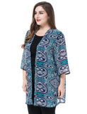 Chicwe Women's Plus Size Floral Printed Chiffon Cardigan Jacket Kimono Kaftan Style with Trim Cuff & Hem US16-26